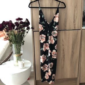 Fitted floral deep V dress